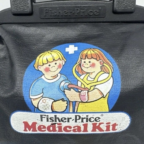 Vintage 1987 Fisher Price toy medical Doctor kit #2010 doctors black bag Tools - Picture 6 of 6